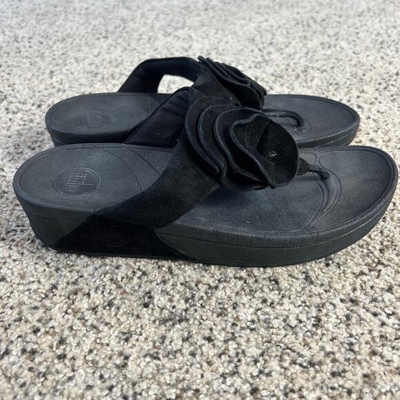 Fitflop Womens Florrie Sandals Size 9 Black Flower Thong Toe Post Slide - Picture 6 of 8